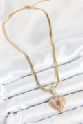 316L Çelik Zirkon Taşlı Kanatlı Kalp Model Gold Renk Kadın Kolye - TJ-BKO10533