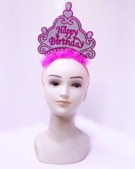 Happy Birthday Neon Pembe Renk Doğum Günü Tacı 24x15 cm (4944)