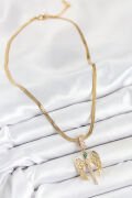 316L Çelik Zirkon Taşlı Melek Model Gold Renk Kadın Kolye - TJ-BKO10534