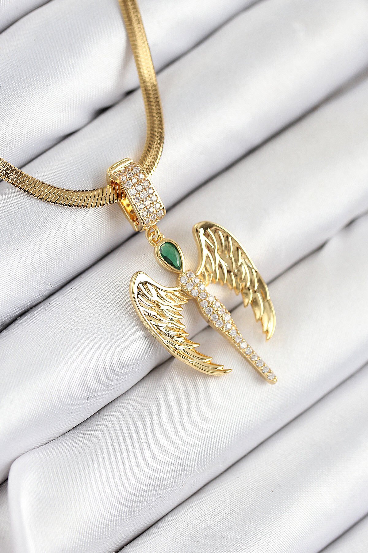 316L Çelik Zirkon Taşlı Melek Model Gold Renk Kadın Kolye - TJ-BKO10534