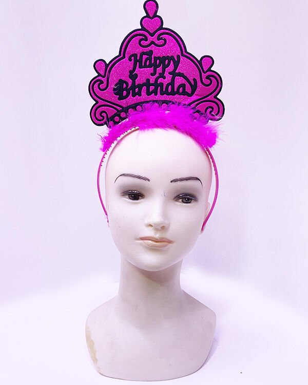 Happy Birthday Neon Fuşya Renk Doğum Günü Tacı 24x15 cm (4944)