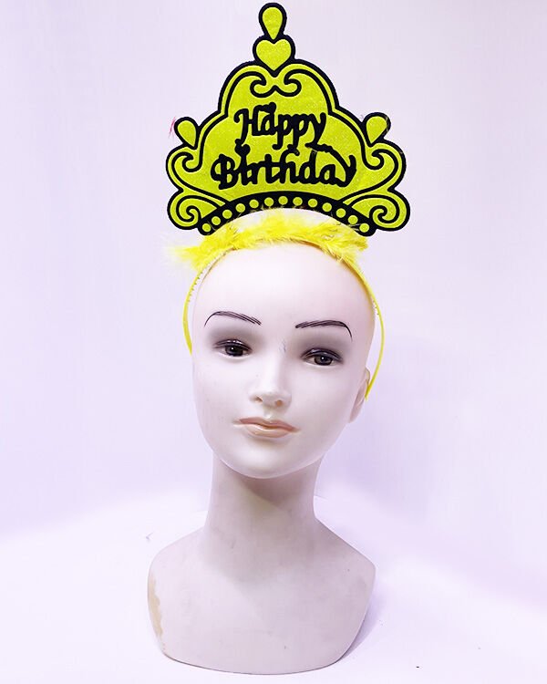 Happy Birthday Neon Sarı Renk Doğum Günü Tacı 24x15 cm (4944)