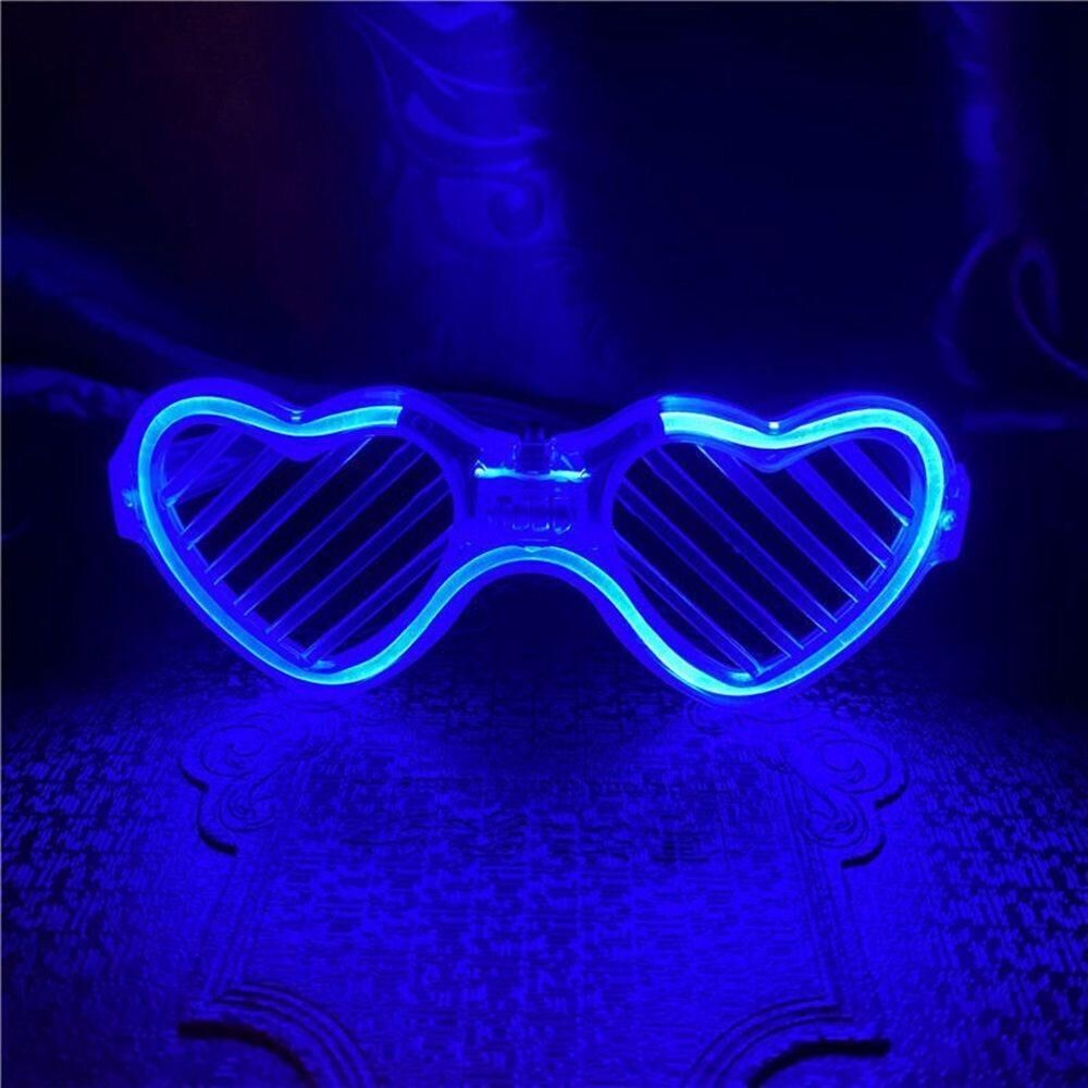 Mavi LED Işıklı Kalp Gözlük – 3 Modlu Parti & Glow Gözlüğü