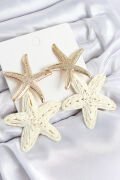 Pirinç Sallantılı Krem Deniz Yıldızı Model Gold Renk Hasır Küpe - TJ-BKP11029