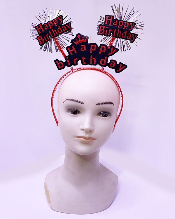 Happy Birthday Yazılı Püsküllü Neon Kırmızı Renk Doğum Günü Tacı 22x19 cm (4944)