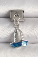 316L Çelik Gümüş Renk Mavi Yelkenli Model Nomination Charm - TJ-BC1232