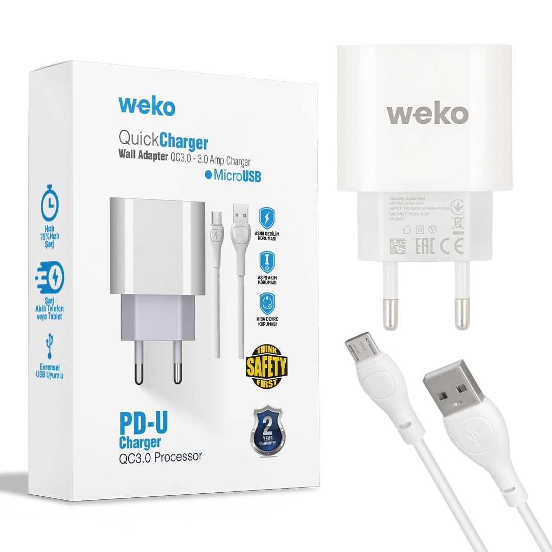 WK-21441 PDU QC 3.0 AMPER ŞARJ BAŞLIK ADAPTÖRÜ + MICRO USB KABLO (NO:1) (4944)