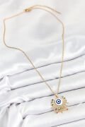 316L Çelik Zirkon Taşlı Nazar Model Gold Renk Kadın Kolye - TJ-BKO10544