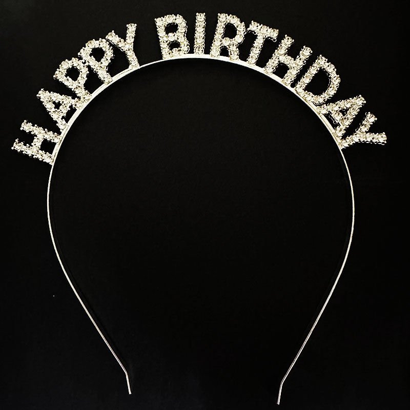 Gümüş Kristal Taşlı Happy Birthday Doğum Günü Tacı İthal Ürün A Kalite 17x16 cm (4944)