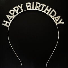 Gümüş Kristal Taşlı Happy Birthday Doğum Günü Tacı İthal Ürün A Kalite 17x16 cm (4944)