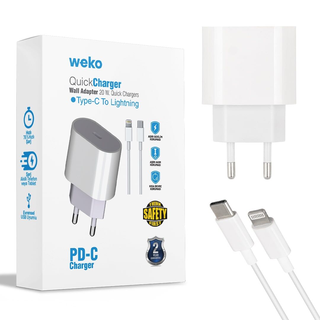 WK-21443 PD-C 20 WATT TYPE-C ŞARJ BAŞLIK ADAPTÖRÜ + TYPE-C TO LIGHTNING KABLO (NO:9) (4944)