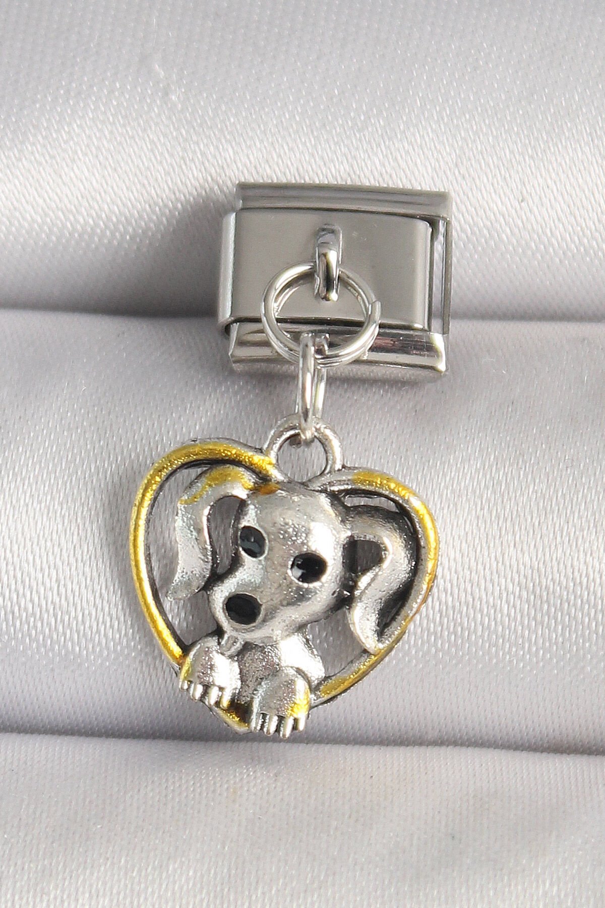 316L Çelik Gümüş Renk Sarı Kalp Köpek Model Nomination Charm - TJ-BC1235