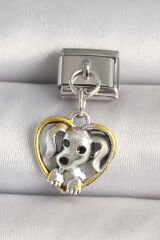 316L Çelik Gümüş Renk Sarı Kalp Köpek Model Nomination Charm - TJ-BC1235