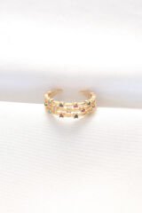 Renkli Zirkon Taşlı Gold Renk Ayarlanabilir Yüzük - TJ-BYK3132