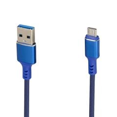 WK-22023 USB TO MICRO USB ÖRGÜLÜ LACİVERT ŞARJ KABLOSU (NO:14) (4944)