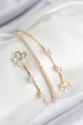 Pirinç Zirkon Taşlı Çiçek Model Gold Renk Kadın Bileklik - TJ-BB7859