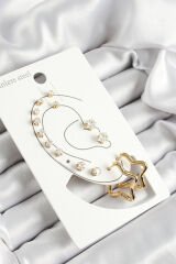 316L Çelik Yıldız Figürlü Ve Zirkon Taşlı Gold Renk 7'li Çift Kadın Küpe Set - TJ-BKP10640