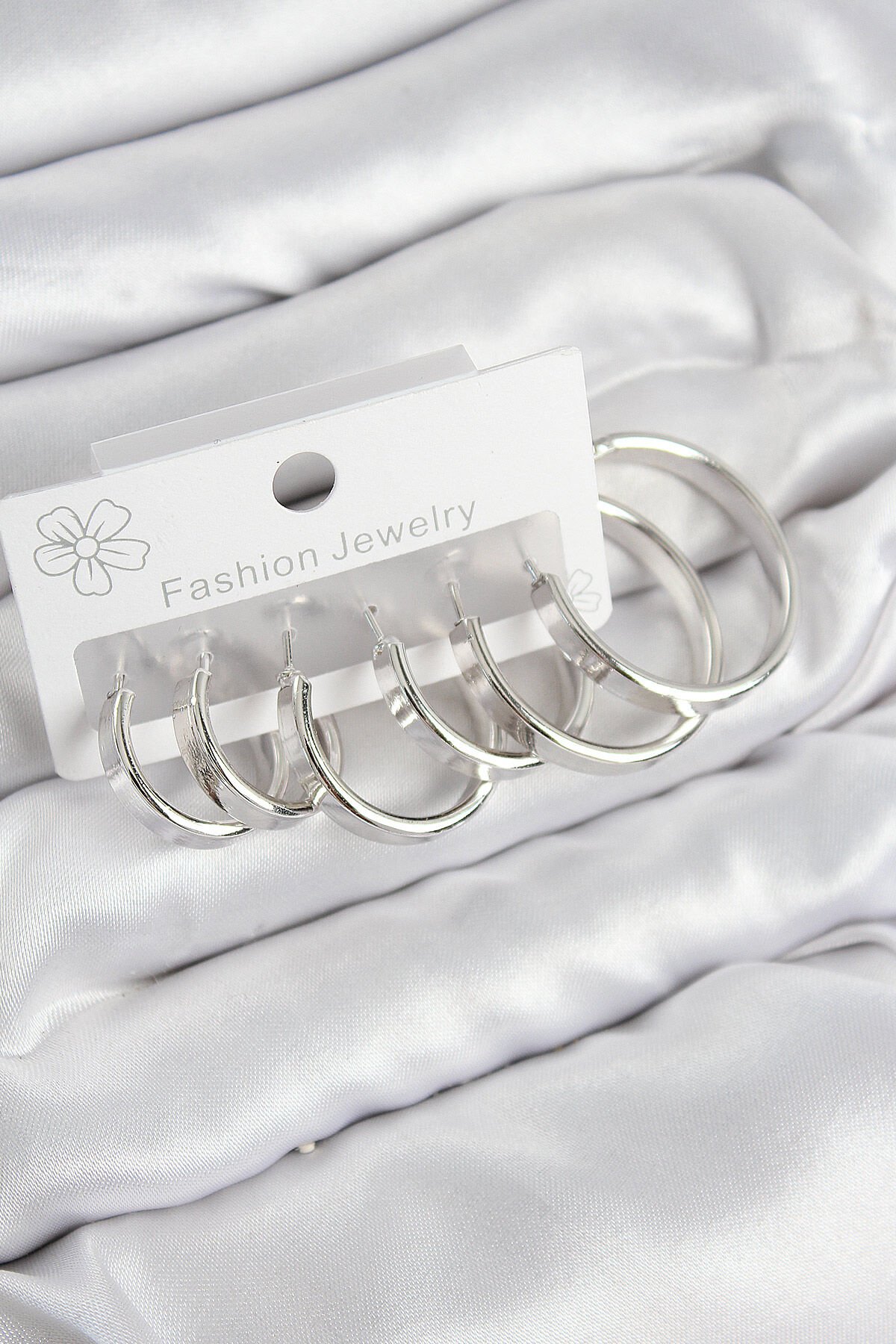 Pirinç Halka Model Gümüş Renk Kadın Set Küpe - TJ-BKP11048