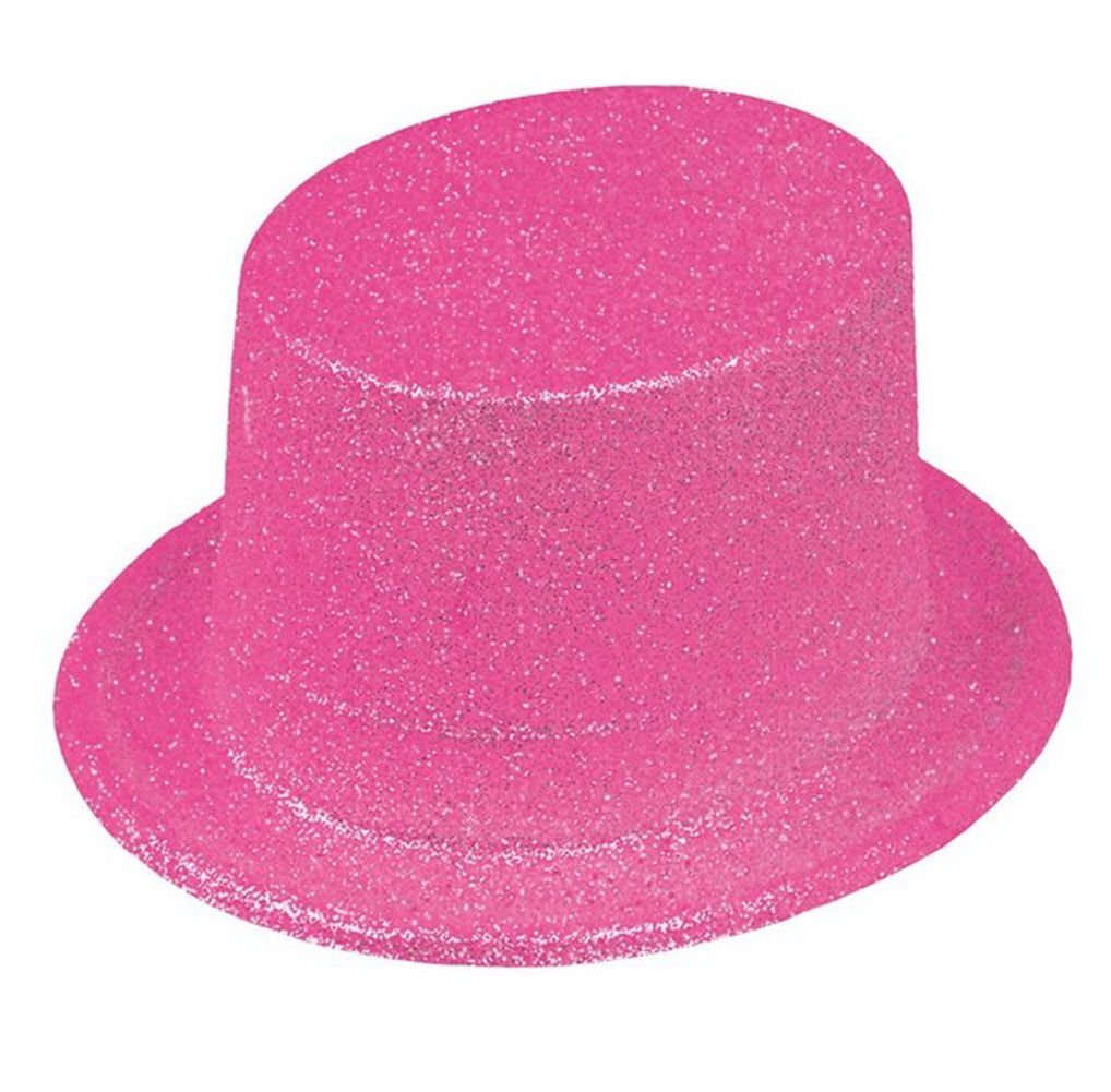 Floresan Pembe Renk Simli Uzun Fötr Melon Şapka 12 cm (4944)