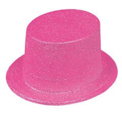 Floresan Pembe Renk Simli Uzun Fötr Melon Şapka 12 cm (4944)