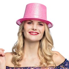 Floresan Pembe Renk Simli Uzun Fötr Melon Şapka 12 cm (4944)