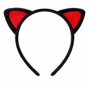Peluş Kedi Kulak Taç Kırmızı Siyah – Çocuk Parti & Kostüm Tacı