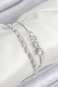 Pirinç Zirkon Taşlı Su Yolu Model Gümüş Renk Kadın Bileklik - TJ-BB7866