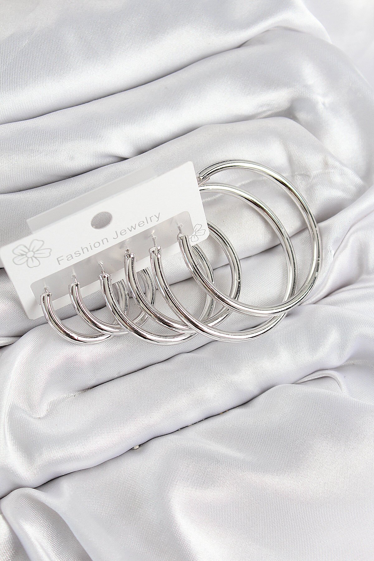 Pirinç Halka Model Gümüş Renk Kadın Set Küpe - TJ-BKP11052