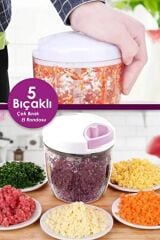 5 Bıçaklı Ipli El Rondosu Pratik Sebze Doğrayıcı (4944)