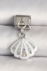 316L Çelik Gümüş Renk Zirkon Taşlı Deniz Kabuğu Model Nomination Charm - TJ-BC1256