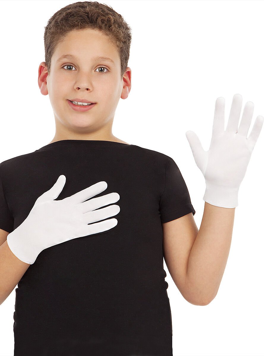 Beyaz Renk Çocuk Boy Likralı Pandomim Eldiveni (4944)
