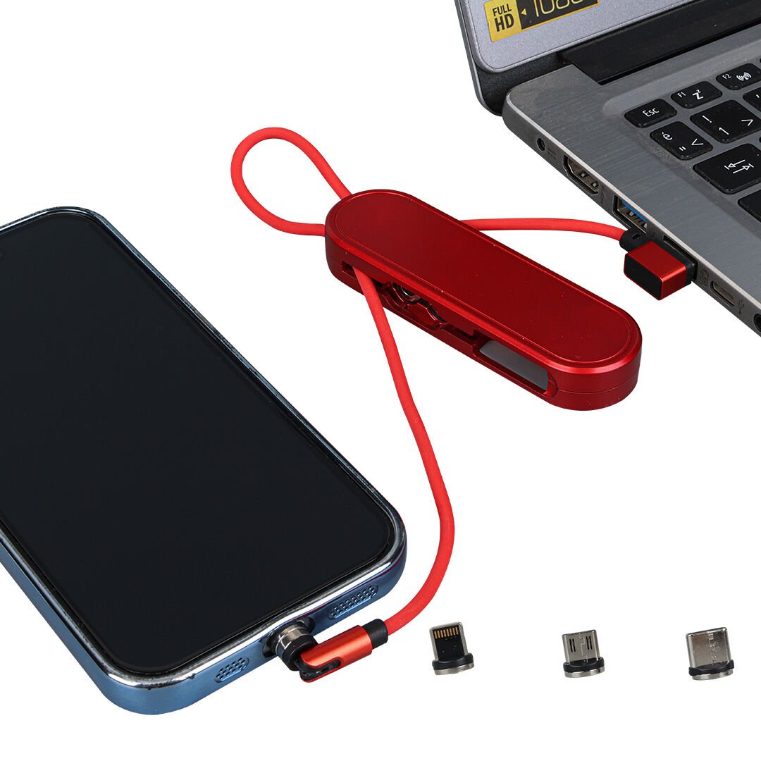 KIRMIZI 3İN1 (TYPE C- LİGHTNİNG- MİCRO USB) MANYETİK UÇ TAŞINABİLİR ŞARJ KABLOSU (4944)