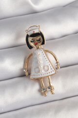 Pirinç Gold Renk Hemşire Model İnci Zirkon Taş Detay Kadın Broş - TJ-BR403