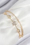 Pirinç Zirkon Taşlı Yıldız Model Gold Renk Kadın Bileklik - TJ-BB7877