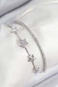 Pirinç Zirkon Taşlı Yıldız Model Gümüş Renk Kadın Bileklik - TJ-BB7878
