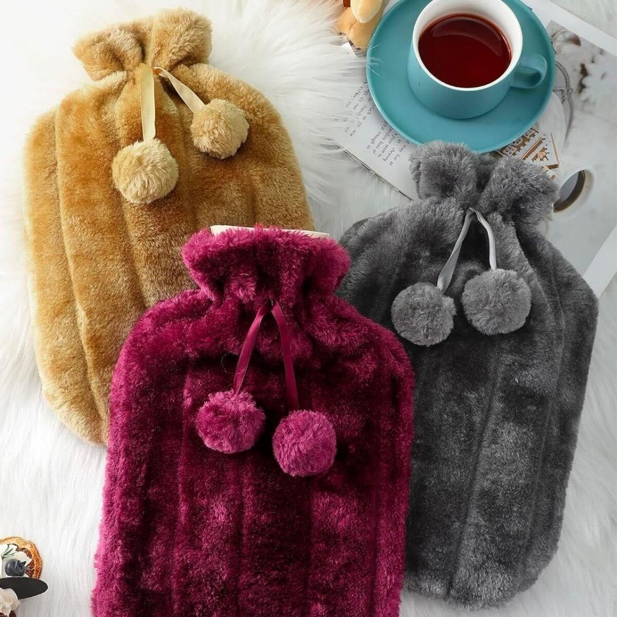 2 Litre Ponponlu Peluş Sıcak Su Torbası 1.Sınıf Kauçuk Malzeme (4944)
