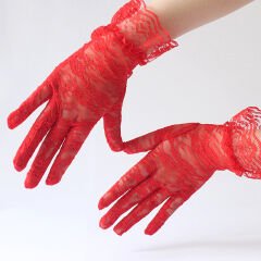 Güpürlü Bilek Boyu Kırmızı Dantel Eldiven Yetişkin (4944)