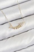 Pirinç Zirkon Taşlı Balık Kılçığı Model Gold Renk Kadın Kolye - TJ-BKO10412