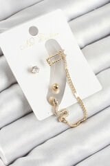 Pirinç Yılan Figürlü Zirkon Taşlı Gold Renk 3'lü Kıkırdak Kadın Küpe Set - TJ-BKP10664