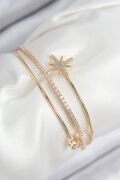 Pirinç Zirkon Taşlı Kutup Yıldızı Model Gold Renk Kadın Bileklik - TJ-BB7887