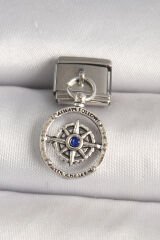 316L Çelik Gümüş Renk Mavi Taş Detaylı Pusula Model Nomination Charm - TJ-BC1273