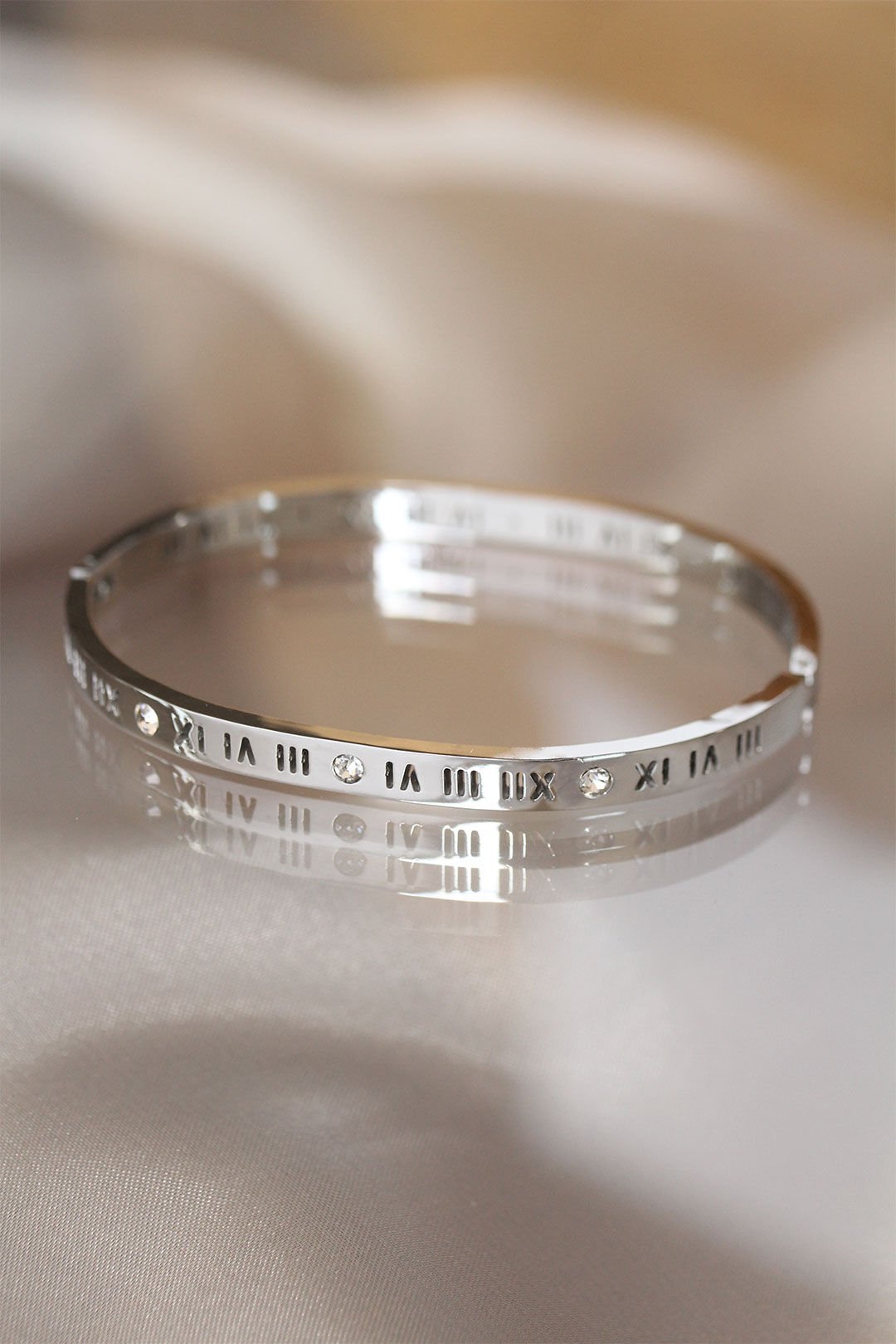 316L Çelik Roma Rakamlı Silver Renk Bilezik Kelepçe - TJ-BB3566