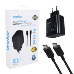 S11-C 25 WATT SİYAH ŞARJ BAŞLIK ADAPTÖRÜ + TYPE-C TO TYPE-C KABLO (4944)