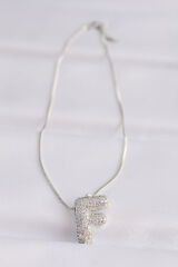 316L Çelik Zincirli Zirkon Taşlı F Harfli Silver Renk Bubble Kolye - TJ-BKO8581