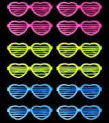 Retro Neon Fosforlu Kalp Panjur Gözlük 12 Adet – 80’ler 90’lar Parti Stili