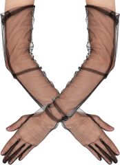 Uzun Boy Likralı Siyah Renk Yetişkin Mega Tül Eldiven 53 cm (4944)