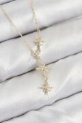 Pirinç Zirkon Taşlı Kutup Yıldızı Model Gold Renk Kadın Kolye - TJ-BKO10426