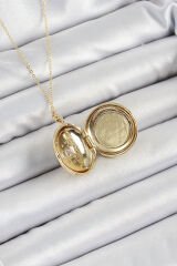 316L Çelik Zincir Açılabilir Madalyon Model Zirkon Taşlı Gold Renk Kadın Kolye - TJ-BKO10240