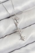 Pirinç Zirkon Taşlı Kutup Yıldızı Model Gümüş Renk Kadın Kolye - TJ-BKO10427