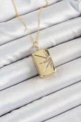 316L Çelk Açılabilir Dikdörtgen Model Zirkon Taşlı Gold Renk Kadın Zincir kolye - TJ-BKO10241